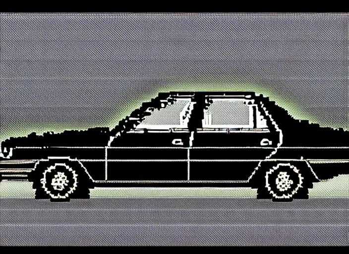 Image similar to synthesized hologram aiburning wrecked mercedes 1 2 4, pixelart, monochrome gameboy!!, award winning. dramatic. trending on artstation, low resolution sync