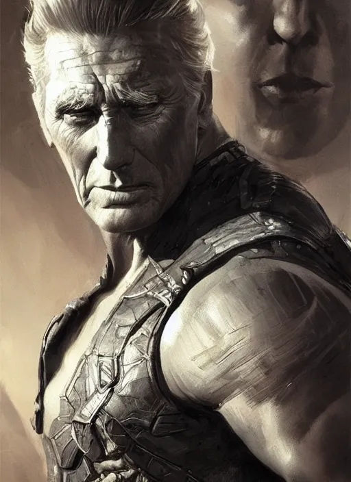 Image similar to frontal Portrait of Kirk Douglas film star, marvel comics, dark, intricate, highly detailed, smooth, artstation, digital illustration by Ruan Jia and Mandy Jurgens and Artgerm and Wayne Barlowe and Greg Rutkowski and Frank Frazetta