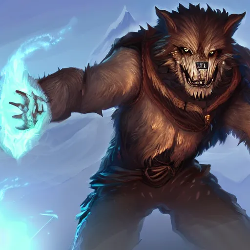 Image similar to a portrait of a man turning into a 1% partial werewolf, fantasy digital art, in the style of hearthstone artwork