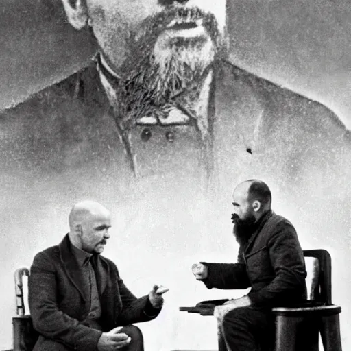 Prompt: vladimir lenin getting interviewed by joe rogan in his studio