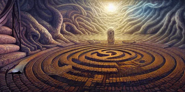 Image similar to painting of a labyrinth in the style of nebulapunk by dan seagrave and tomasz alen kopera