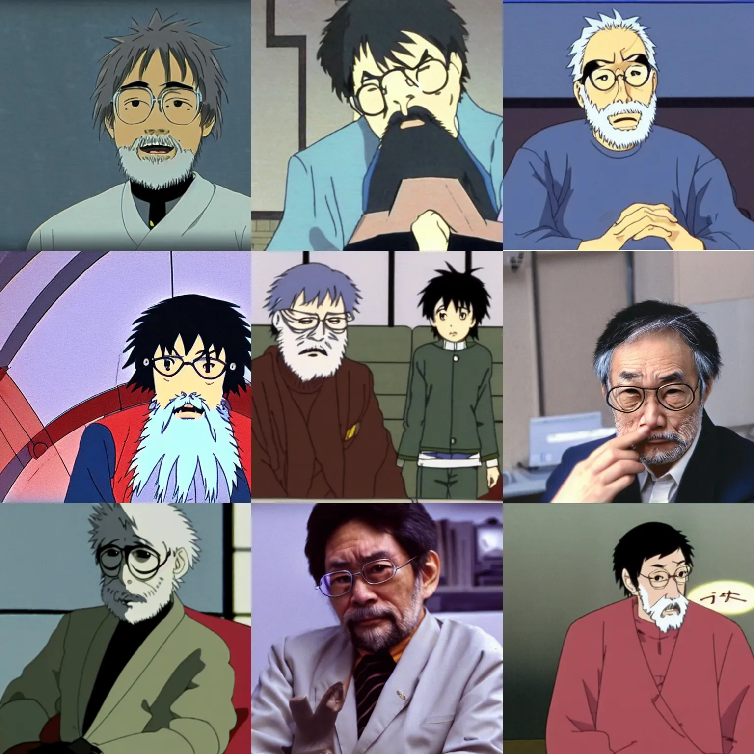 Prompt: hayao miyazaki as gendo ikari in neon genesis evangelion, screenshot