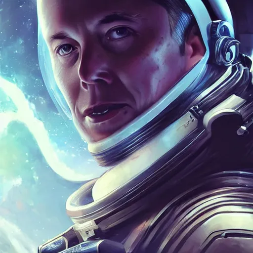 Image similar to portrait of elon musk as an astronaut, league of legends amazing splashscreen artwork, splash art, natural light, elegant, photorealistic facial features, intricate, fantasy, detailed face, atmospheric lighting, anamorphic lens flare, cinematic lighting, league of legends splash art, hd wallpaper, ultra high details by greg rutkowski