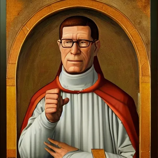 Prompt: hank hill as the saint of propane, renaissance religious painting, painting by carlo crivelli, trending on artstation