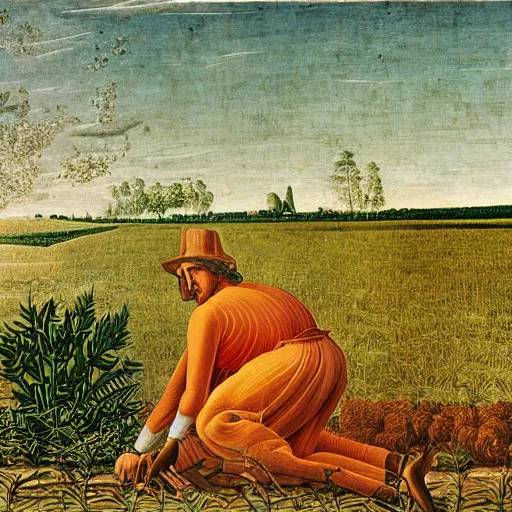 Image similar to Farmer tilling his field by Botticelli,