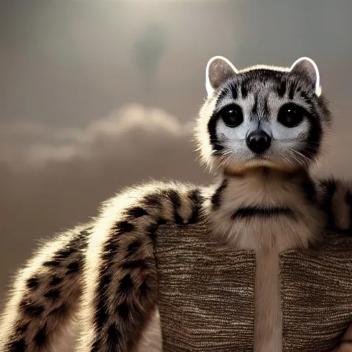 Prompt: A beautiful scene from a 2020 sci-fi film featuring a humanoid genet wearing a white shirt. Detailed, photorealistic special effects.