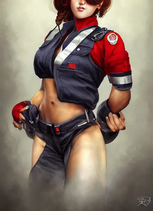 Prompt: beautiful portrait of a female fire fighter who looks like Boa Hancock , character design by Ross Tran, artgerm detailed, soft lighting