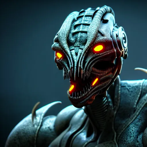 Image similar to cyborg alien dragonborn, photorealistic 3 d octane render, unreal engine, ultra detailed