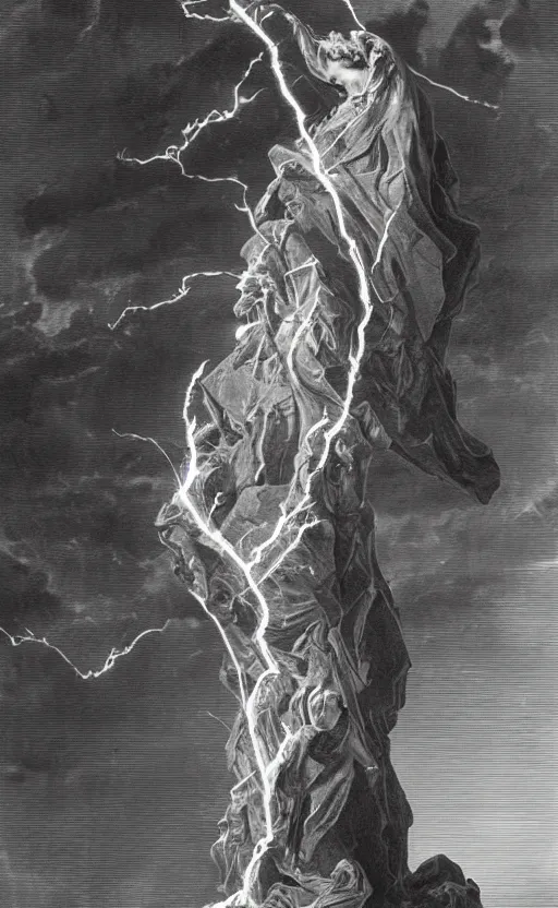 Image similar to lightning bolt black marble sculpture by gustave dore