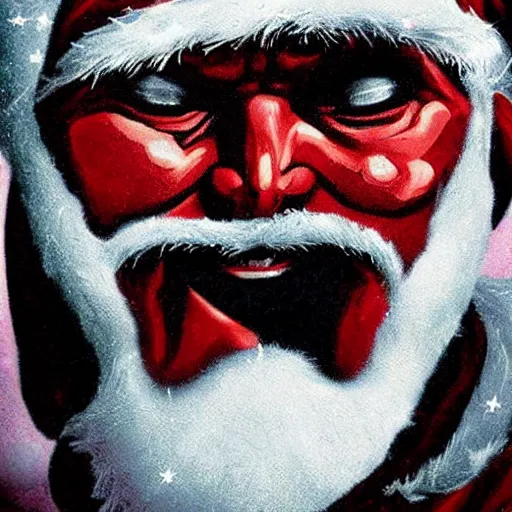 Prompt: santa becomes darkness destroyer of worlds, horrifying art