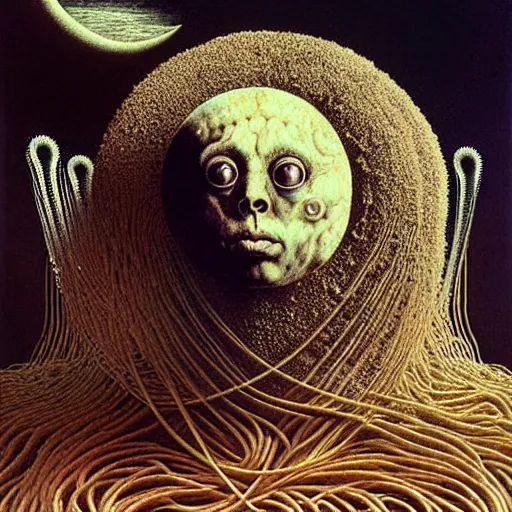 Prompt: the moon landing remaked with fractals of spaghetti, by giuseppe arcimboldo and beksinski, a touch of giger and yamamoto, realistic, high definition