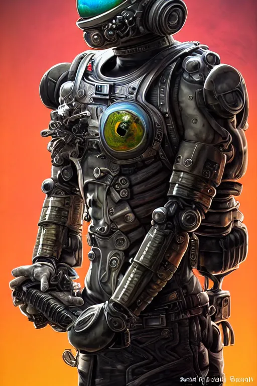 Image similar to a portrait of a muscular anthropomorphic cyberpunk gecko lizard with big head in spacesuit armor with ensignia on chest plate by sandra chevrier, by jon foster, detailed render, pistol in holster, tape deck, epic composition, cybernetics, 4 k realistic, cryengine, realistic shaded lighting, sharp focus, masterpiece, by enki bilal