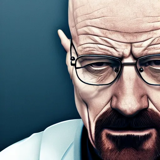 Image similar to Walter White with zoomer haircut , face shot, portrait, detailed face, close-up, realistic, lifelike, studio lighting, cinematic