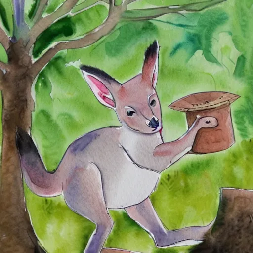 Image similar to watercolor sketch of a story book kangaroo