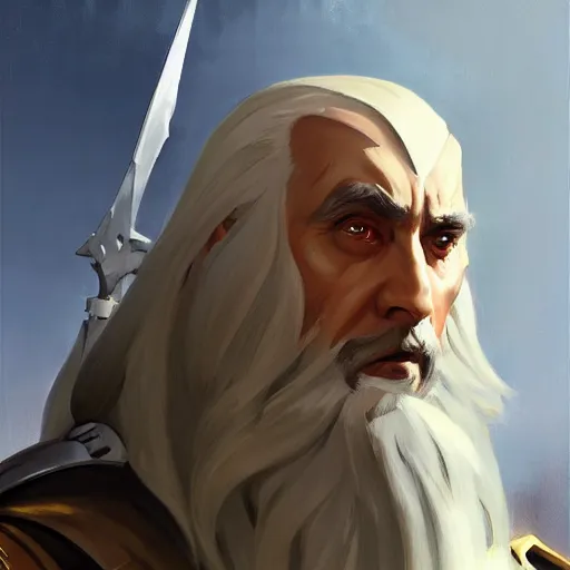 Image similar to greg manchess portrait painting of partially armored saruman as overwatch character, medium shot, asymmetrical, profile picture, organic painting, sunny day, matte painting, bold shapes, hard edges, street art, trending on artstation, by huang guangjian and gil elvgren and sachin teng