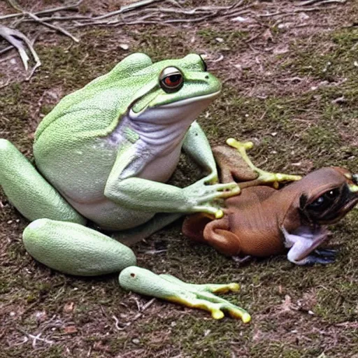 Image similar to giant frog eating a dog