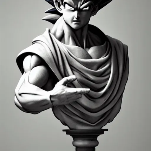 Image similar to amazing lifelike award winning marble bust of goku trending on art station artgerm Greg rutowski alpgonse mucha cinematic