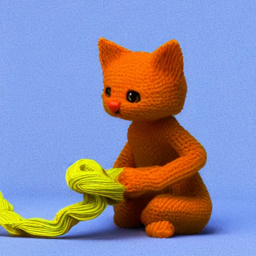 Prompt: claymation kitten playing with yarn detailed 4 k 3 d render