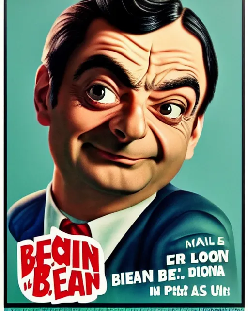 Prompt: pin - up poster of mr. bean