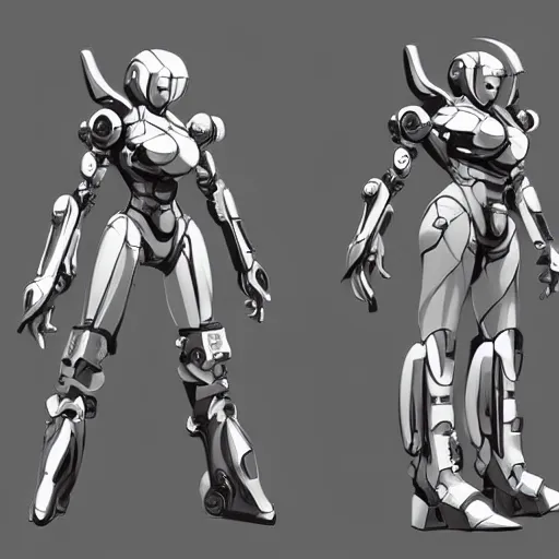 Image similar to female power armor, very symmetrical body, highly detailed, by vitaly bulgarov, by yoji shinkawa, by joss nizzi, by shoji kawamori, metal gear solid, zone of the enders, mecha, transformers cinematic universe, deviantart, artstation, render, unreal engine