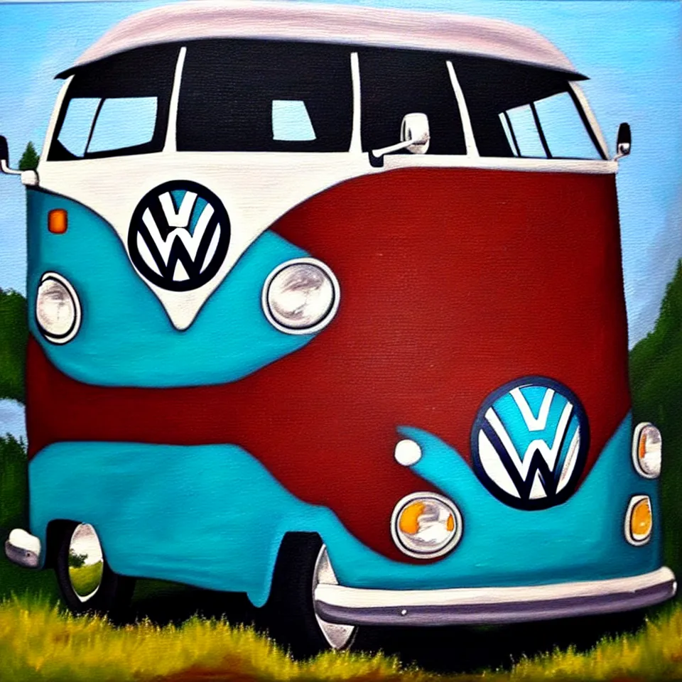 Image similar to a oil painting of a vw bus