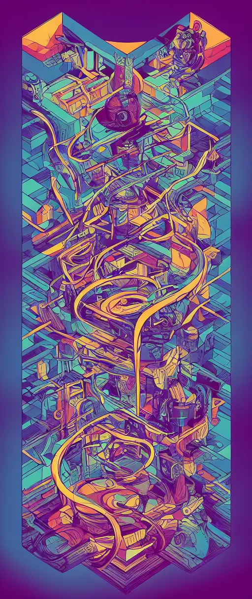 Prompt: egregious twisted turn of fate abstraction, centered award winning ink pen illustration, isometric abstract illustration by dan mumford, edited by craola, technical drawing by beeple and tooth wu, tiny details by artgerm and watercolor girl, symmetrically isometrically centered