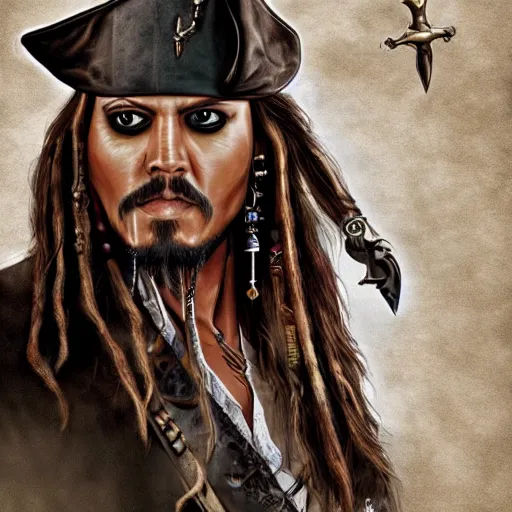 Image similar to portrait Jack Sparrow dressed like Harry Potter at Hogwarts, fighting Voldemort, masterpiece, trending on artstation, intricate detail