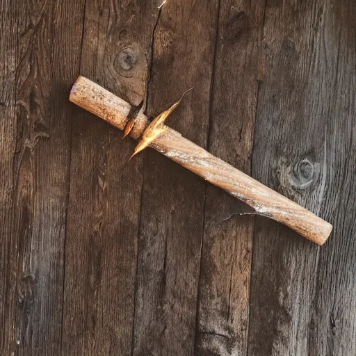 Prompt: a wooden wand with lightning bursting out of it, intricate,