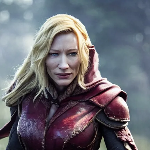 Image similar to a movie still photograph of cate blanchett as lady sylvanas windrunner