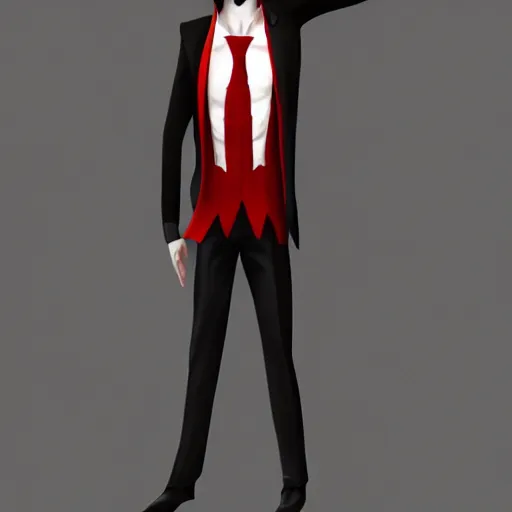 Image similar to a pale vampire, male, mid - 3 0 s, long black hair, clean shaven, dressed formally in red and black, highly detailed, concept art, smooth, sharp focus, unreal engine 5, 8 k.