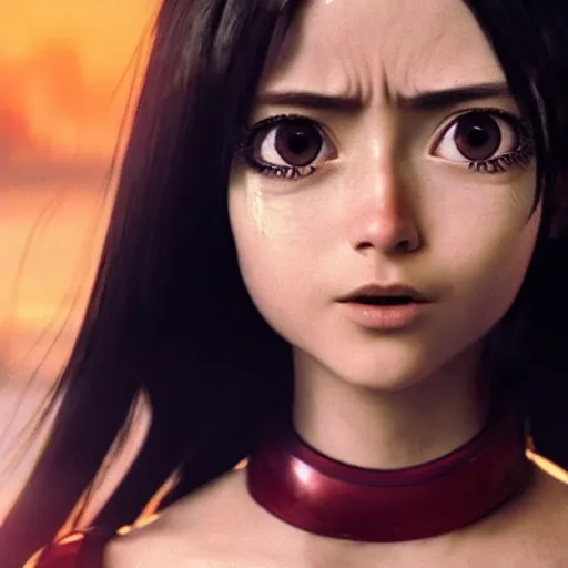 Prompt: Ana De Armas as Alita in Alita:Battle Angel, Film Still, 35mm dramatic lighting, cinematic, deep focus, styleframe,