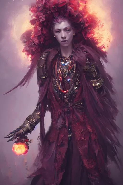 Image similar to beautiful girl necromancer, witch - doctor covered with velvet exploding into organic velvet, angels, 3 d render, hyper realistic detailed portrait, holding mace, ruan jia, wlop. scifi, fantasy, magic the gathering, hyper detailed, octane render, concept art, peter mohrbacher