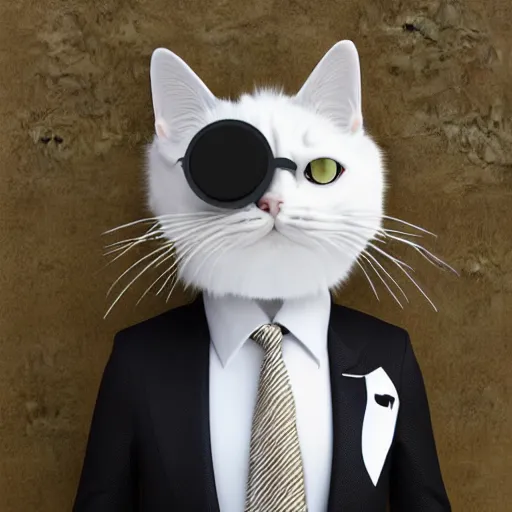 Image similar to cat in suit, irti funny picture, 3 1 5 2 tags cat head, suit smart tux, realistic cat, 4 k, render,