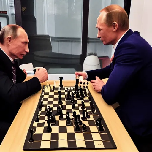 Image similar to photo of thanos playing chess against putin