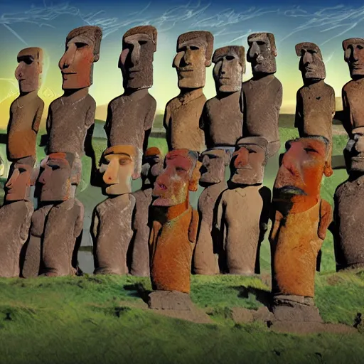 Prompt: easter island meets mapuches. illustration. digital art