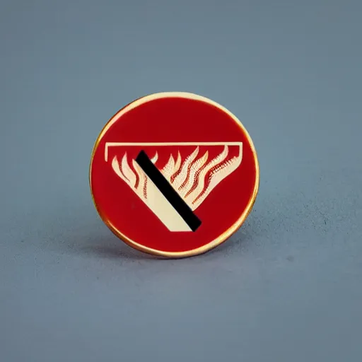 Image similar to a photo of a retro 1 9 7 0 s minimalistic clean fire warning label enamel pin, beautiful cinematic light, behance