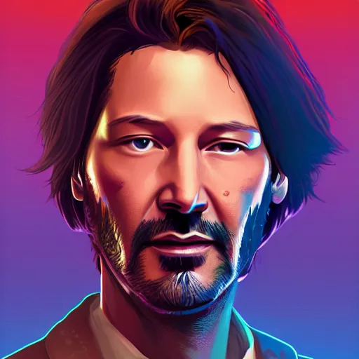 Image similar to keanu reevez in the role of main character from disco elysium, game poster, digital art, by aleksander rostov, disco elysium style