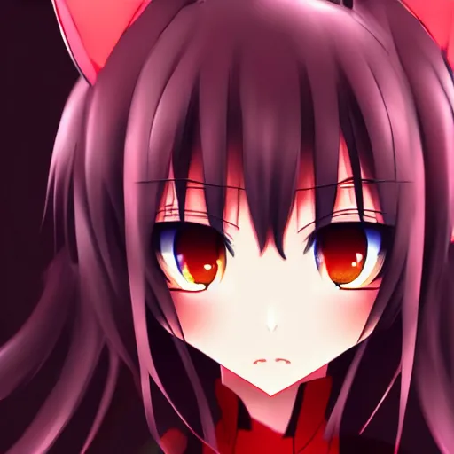 Prompt: big hyperdetailed red eyes anime girl cat ears beautiful face deviantert by aramaki shinji 8k hd hyperreality