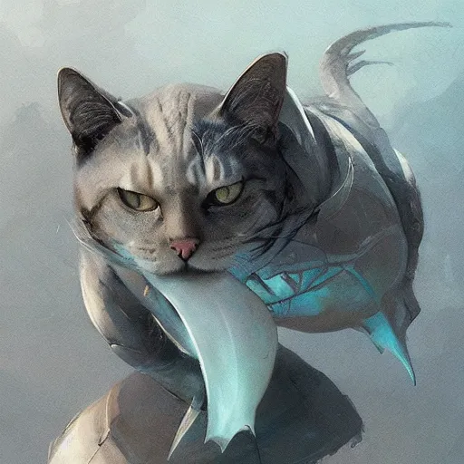 Image similar to cat with shark tail, smooth, artstation, digital illustration by Ruan Jia and Mandy Jurgens and Artgerm and Wayne Barlowe and Greg Rutkowski and Zdislav Beksinski