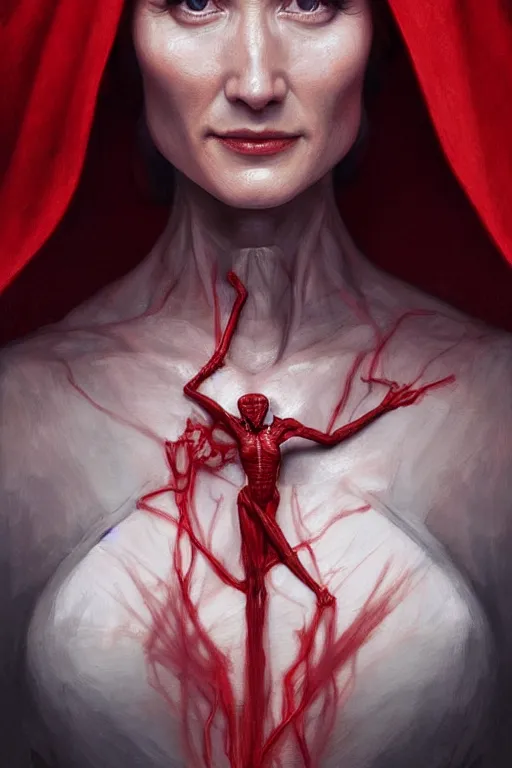 Prompt: carice van houten as a red priest, anatomy, only two hands, highly detailed, digital painting, artstation, concept art, smooth, sharp focus, illustration, unreal engine 5, 8 k, art by art by artgerm and greg rutkowski and edgar maxence