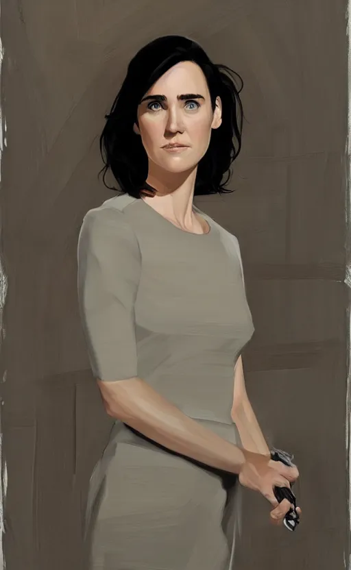 Image similar to detailed artwork by phil noto ; jennifer connelly ; brush texture ; asymmetric composition ; gallery painting by phil noto, by phil noto.