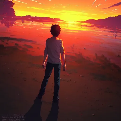 Prompt: Thomas Jane, sunset, intricate, highly detailed, digital painting, artstation, official media, anime key visual, concept art, rich vivid colors, ambient lighting, sharp focus, illustration, art by Artgerm, Makoto Shinkai, Ilya Kuvshinov, Lois Van Baarle, and Rossdraws