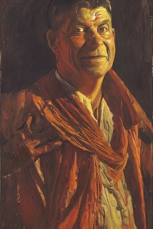 Image similar to hero portrait of a vince mcmahon in old egypt. masterpiece, dramatic light and shadow, saturated colors, ciaroscuro. painted by anders zorn