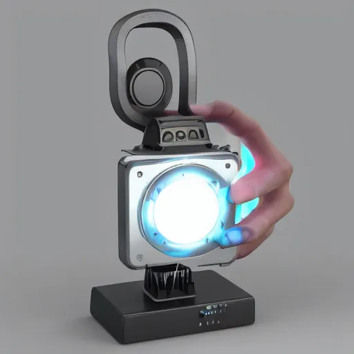 Prompt: small electronic futuristic movie prop with led lights