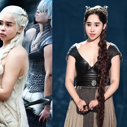 Prompt: daenerys targaryen on stage singing kpop music