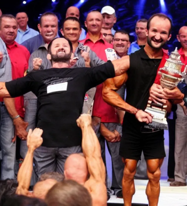 Prompt: Nick Vujicic winning the world bodybuilding championship