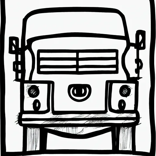 Image similar to Portrait of a well-drawn truck, children\'s style drawing, linear illustration, LineArt, Vectorial Svg, Black and White.