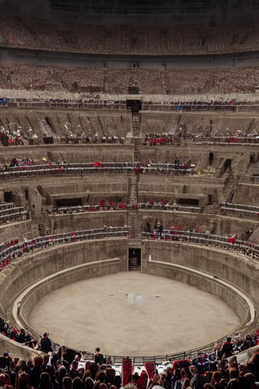 Prompt: putin vs joe biden inside a gladiator arena, 4 k, high res, realistic