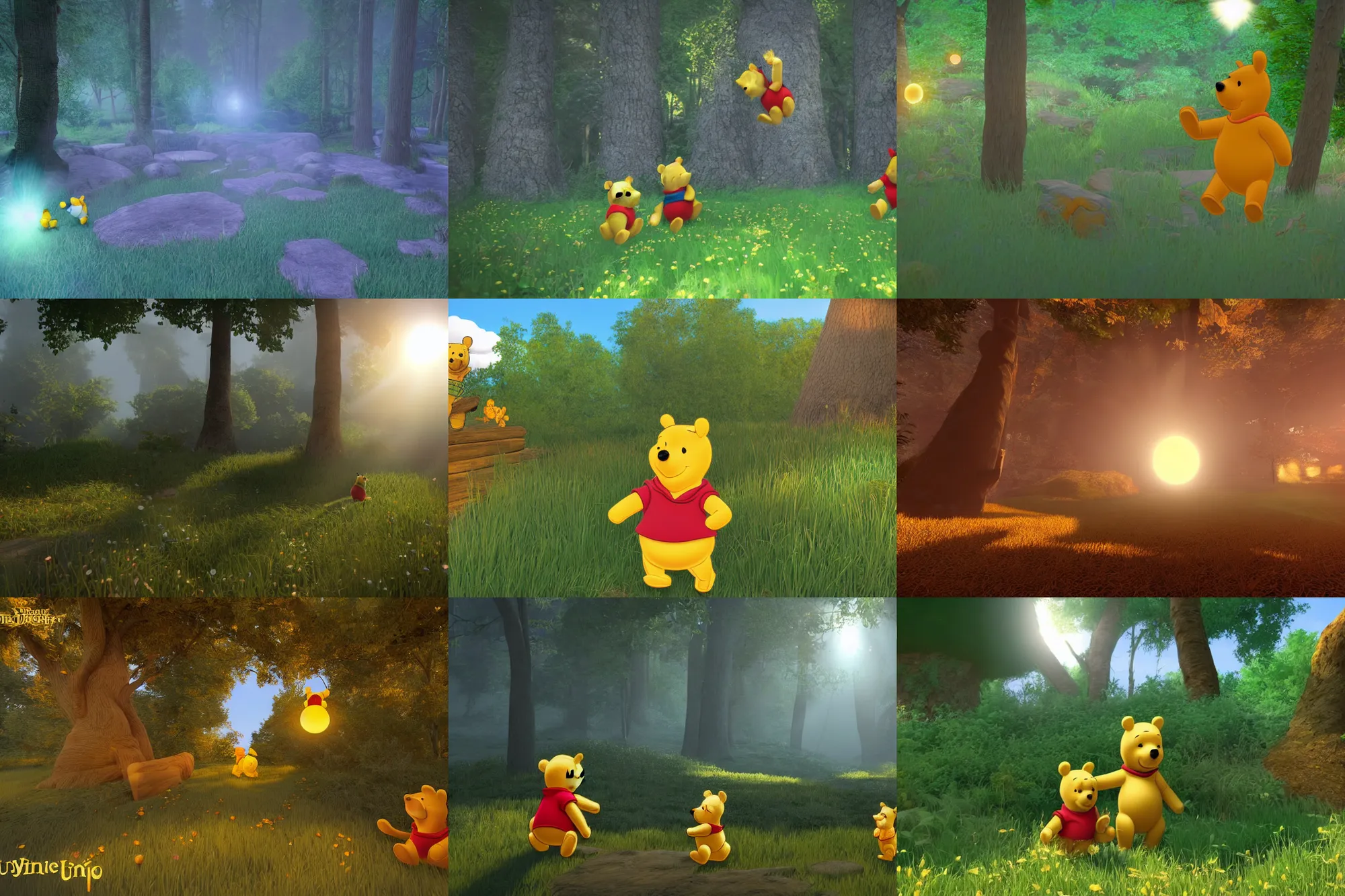 Prompt: winnie - the - pooh in ufo, unreal engine, volumetric light