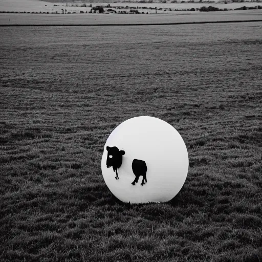 Prompt: a sphere shaped cow in a field, leica summilux 5 0 mm f / 1. 4